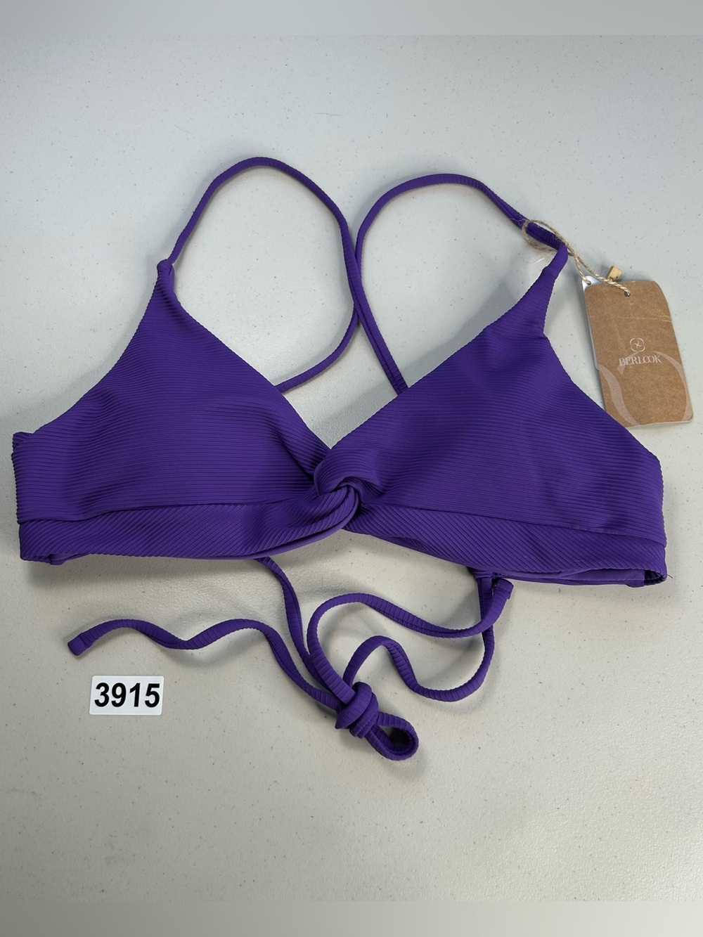 Berlook Bikini Top Medium Purple Twist Cross Back New Swimsuit